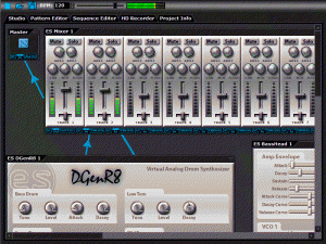Bei dieser Audio-Bearbeitungs­software sehen die Bedien­elemente genauso aus, wie bei den analogen Geräten davor: Schiebe­regler, Dreh­knöpfe, etc. (c) wikimedia.org DarkWave-Studio